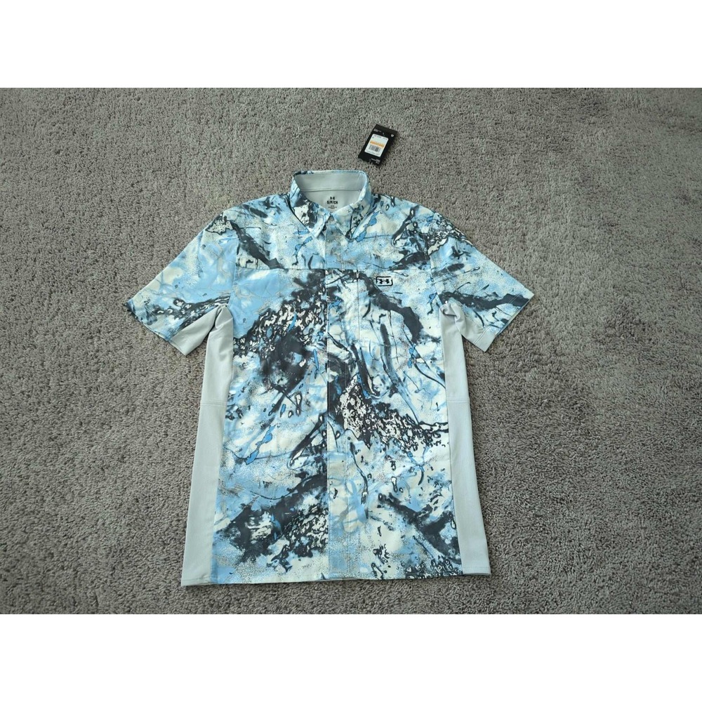 Under Armour Shirt Mens S Blue Shorebreak Hybrid Short Sleeve Fitted Fishing NWT
